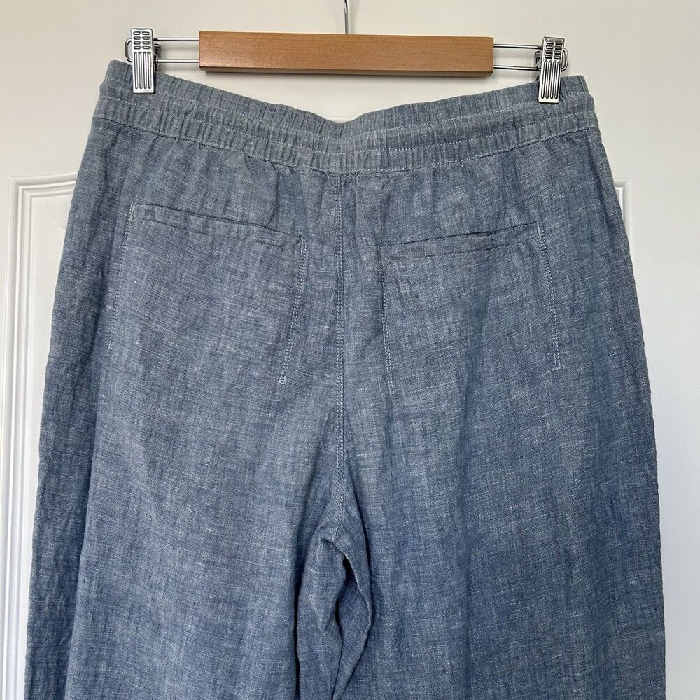 Athleta Retreat Blue Chambray Linen Jogger Pants Zip Pockets Size 10 Pull On - Picture 6 of 11